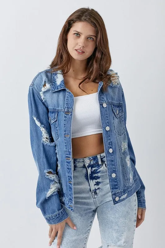 Heavy Distress Relaxed Denim Jacket
